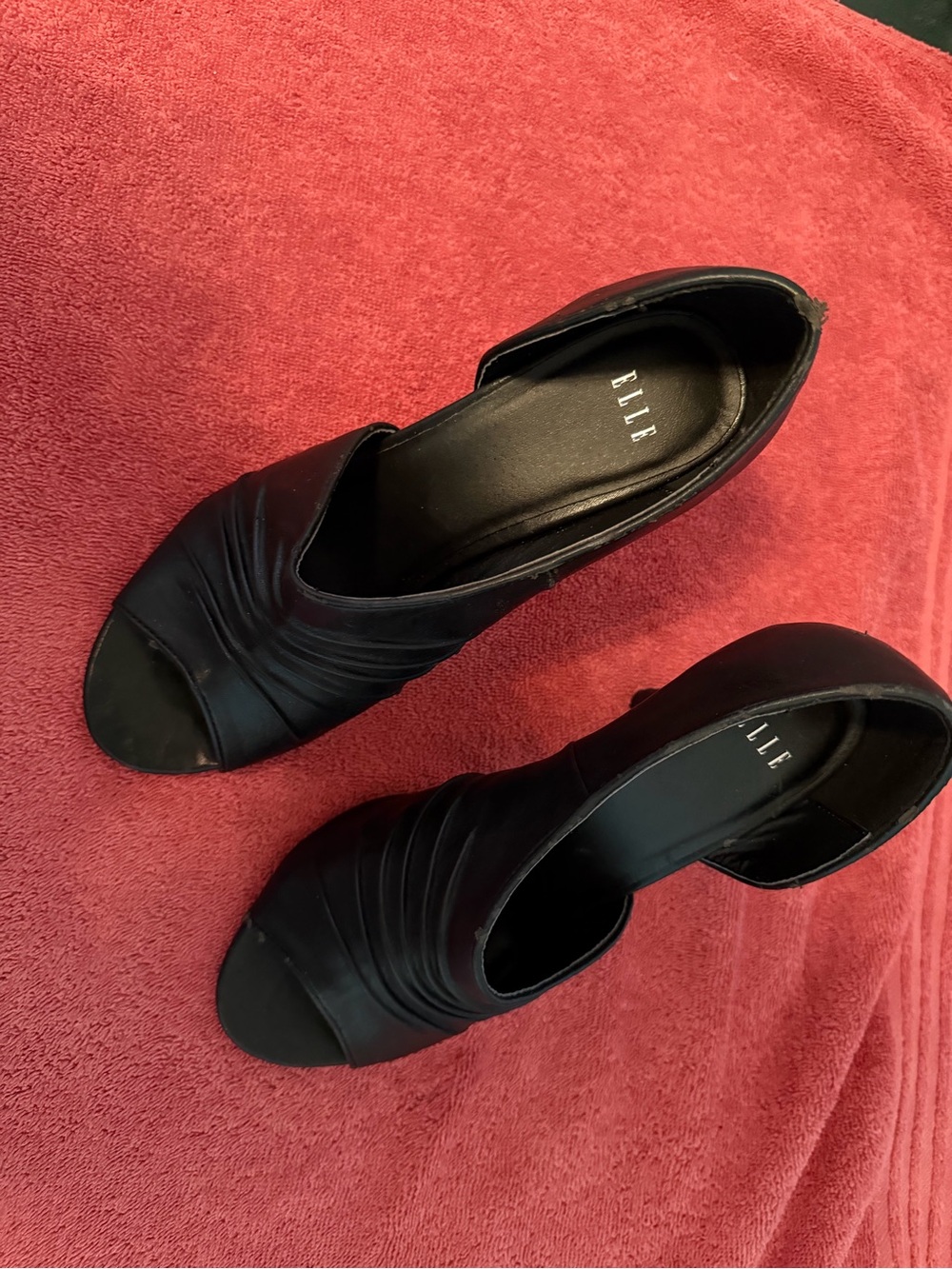 ELLE Black Open-Toe Ruched Women’s Heels